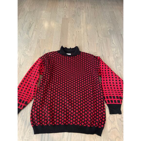 1990s Black-Red Sweater, Mervyn's, Size L, Acrylic, Jumper, ~ 220713-MEL 6 - Picture 5 of 9